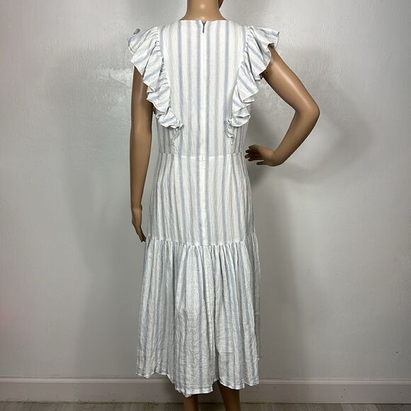 Rebecca Taylor Flutter Sleeves Yarn Dye Striped Midi Dress Size 8 - Picture 6 of 12
